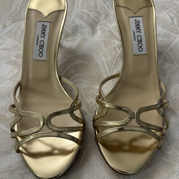 JIMMY CHOO GOLD HEEL OPEN TOE HEELS - Picture 2 of 12